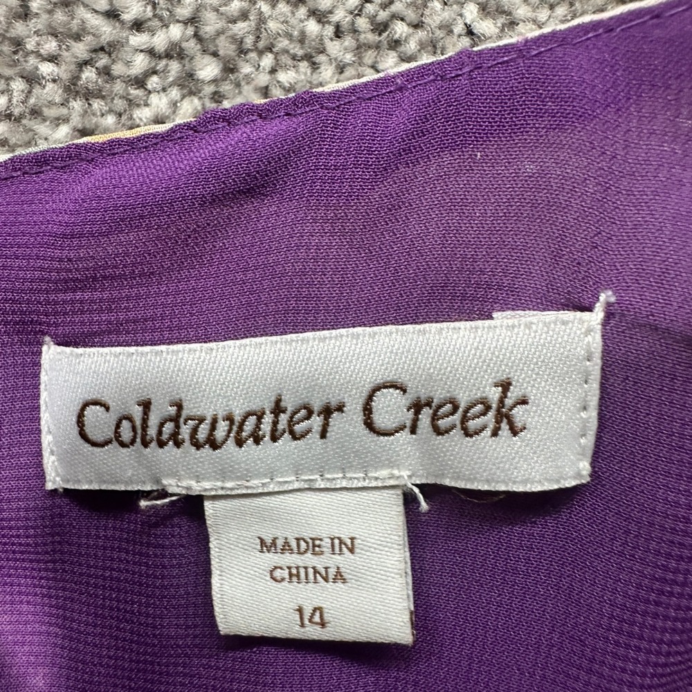 Coldwater Creek Womens 14 Abstract Floral Chiffon Midi Dress Purple Sleeveless - Picture 3 of 9